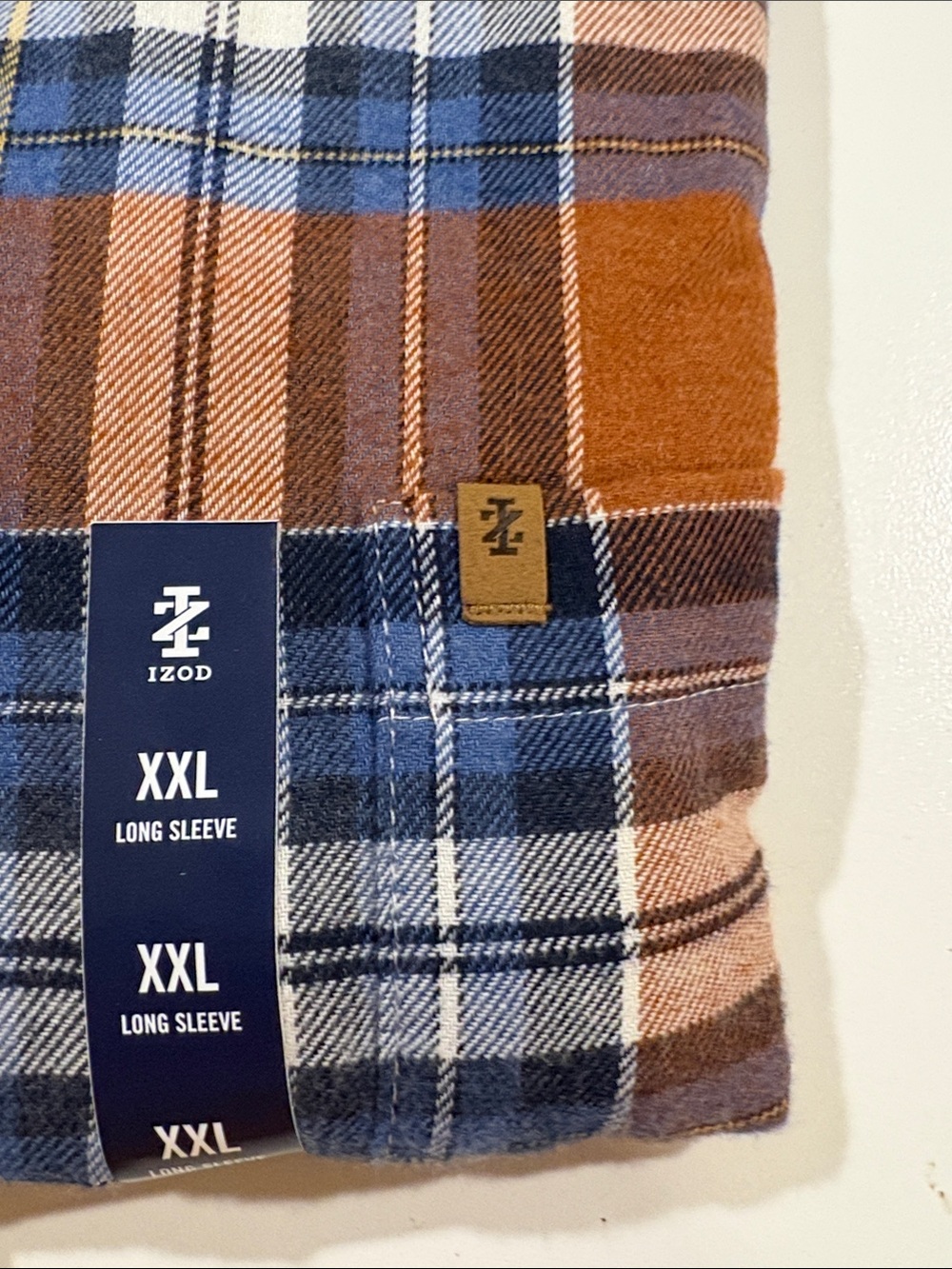 Izod Brown & Blue Plaid Button-Down Flannel Shirt - Picture 4 of 4